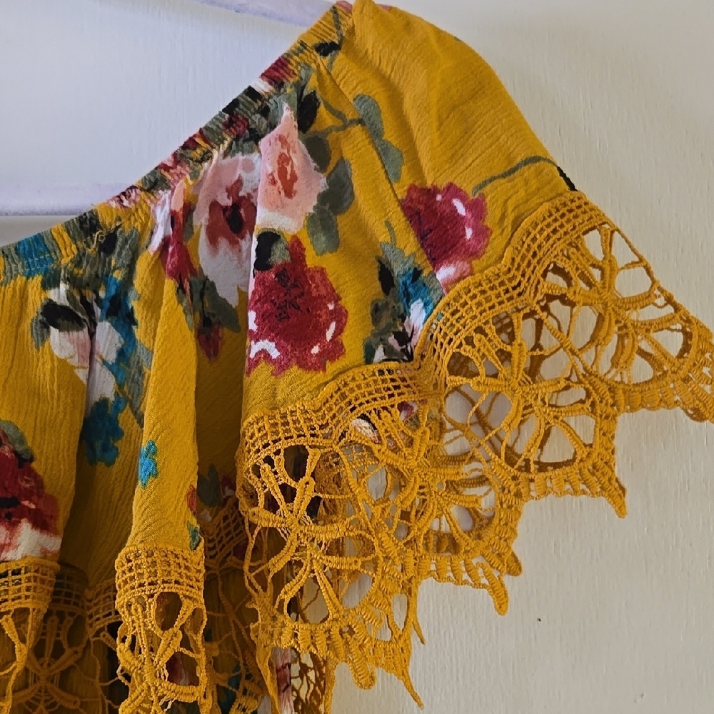 Floral Yellow Off-Shoulder Top - Picture 2 of 5